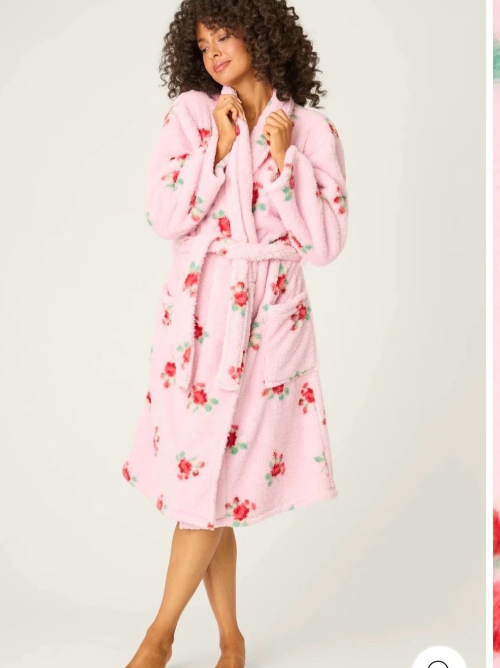 PJ Salvage Pink Floral Plush Robe with Belted Waist Small